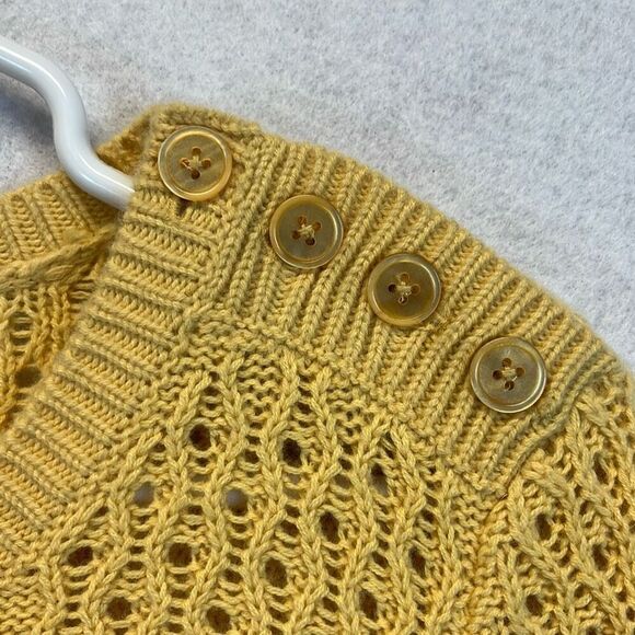 TALBOTS Sweater Women’s Large Yellow Lambswool Blend Open Knit Pullover Soft - Picture 4 of 12